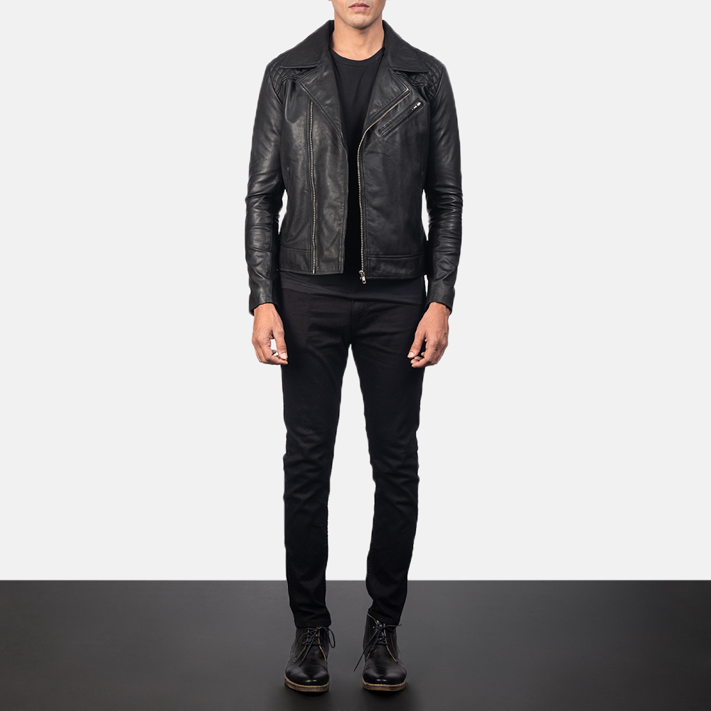 Quilted black sale leather jacket